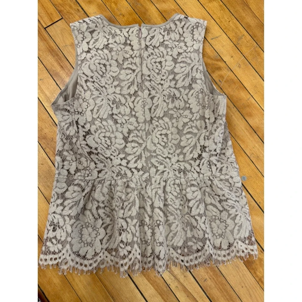 J.Crew‎ Taupe Floral Lace Sleeveless Peplum Top Size 6